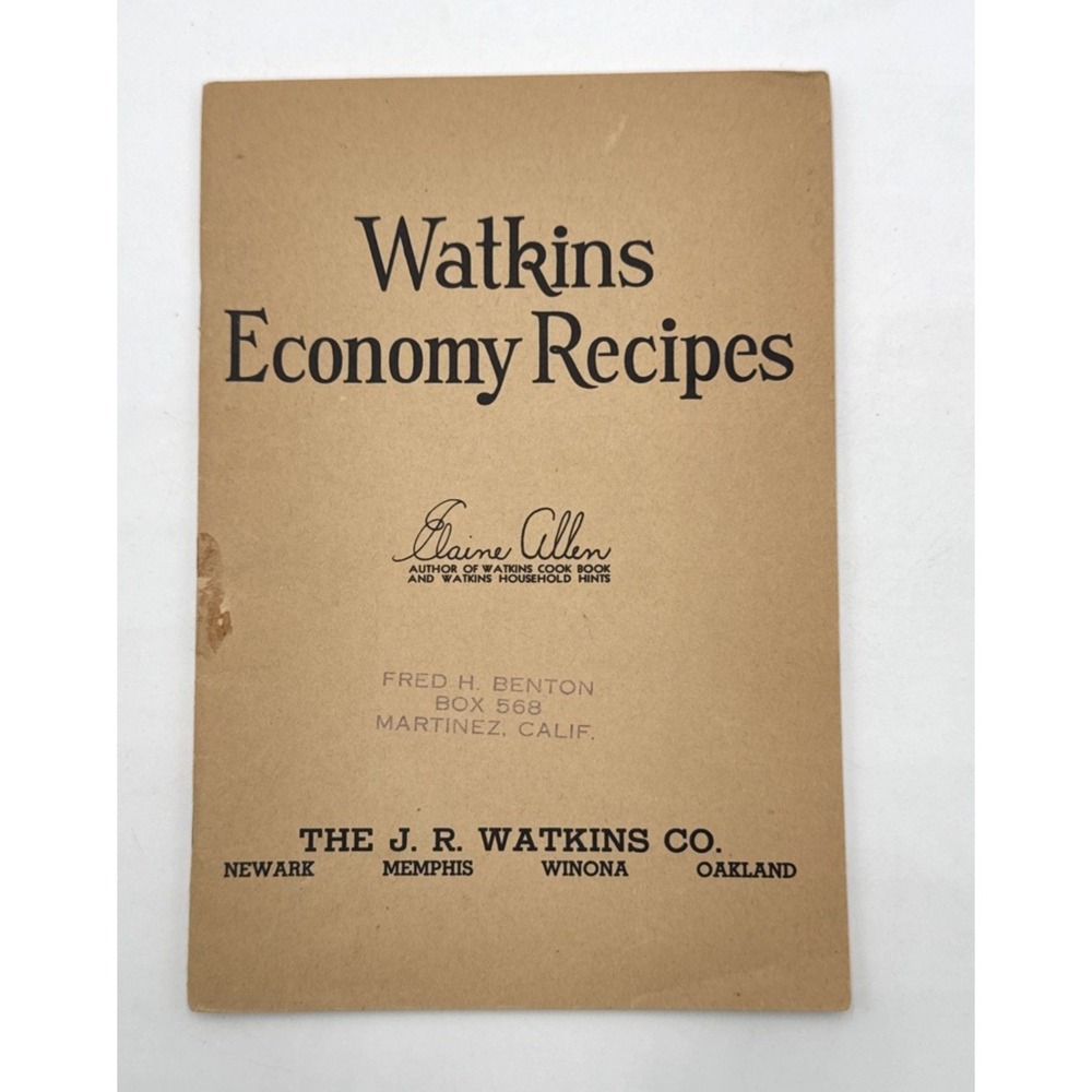 J R Watkins Economy Recipes Cookbook Booklet 1945